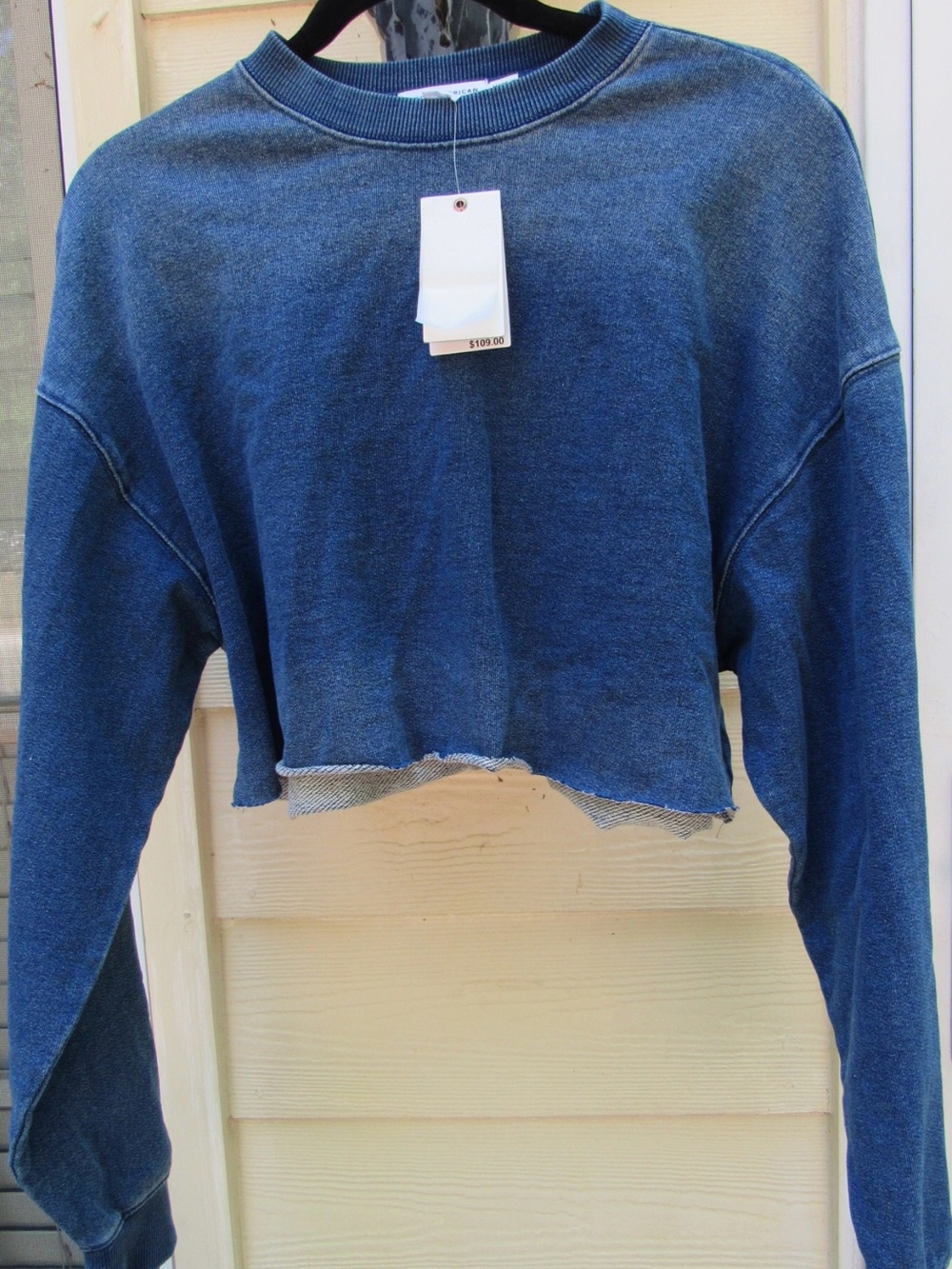 NWT Good America.n Denim Like Cropped Sweatshirt Blue Sz S